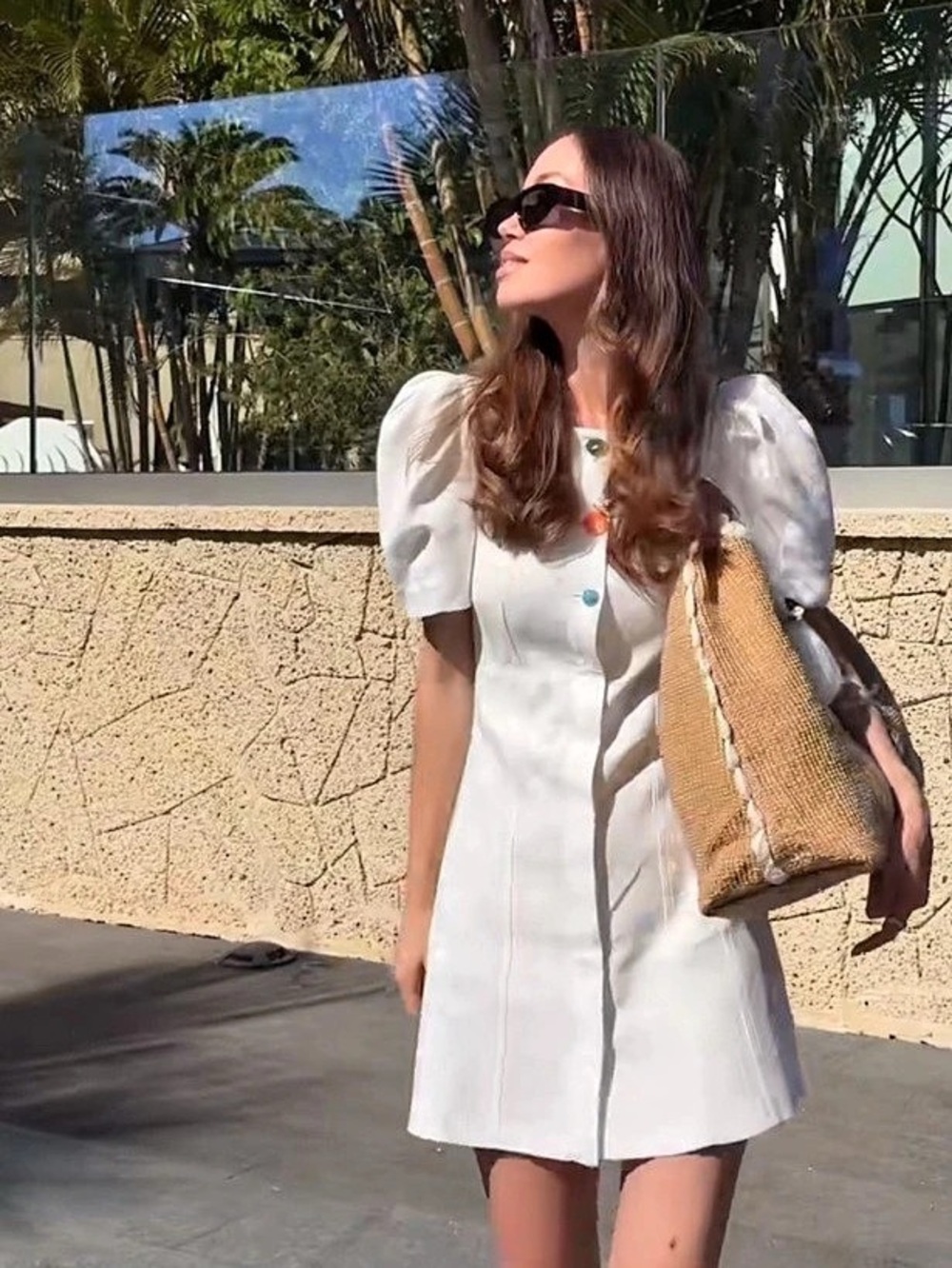 Zara Short Puff Sleeve Dress White Mini